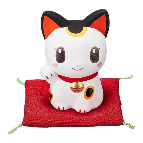Yakushigama Nishiki-sai Bell Sound Money Beckoning Cat, Height 8cm, Atsuko Nishida, 7697