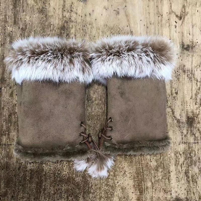 Christmas Women Hand Wrist Windproof Mittens Warmer Y2K Leopard Print Gloves Plush Suede Faux Rabbit Fur Fingerless Gloves