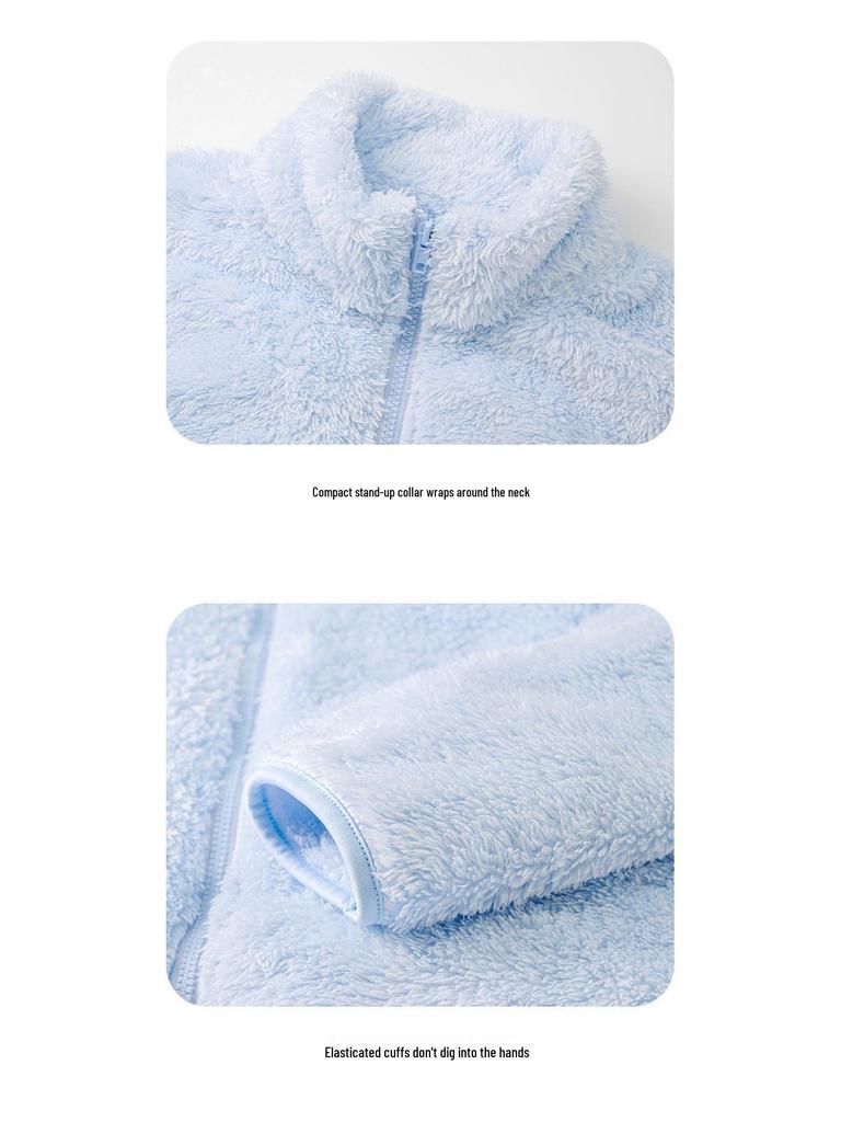 Women's Coral Fleece Stand Collar Zipper Jacket - Double-Sided Plush, Velvet-Enhanced, Thickened Winter Outwear
