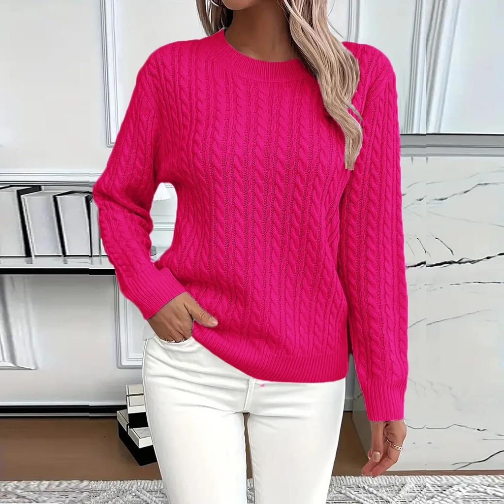 Dame Rundhalset Strikket Sweater
