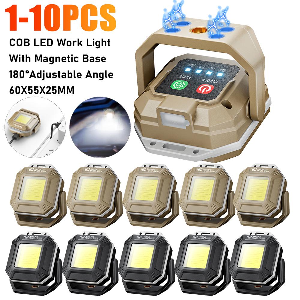 1-10PCS COB LED Work Light With Magnetic Base 180 ° Adjustable Angles Inspection Lamp Waterproof Outdoor Emergency Flashlights