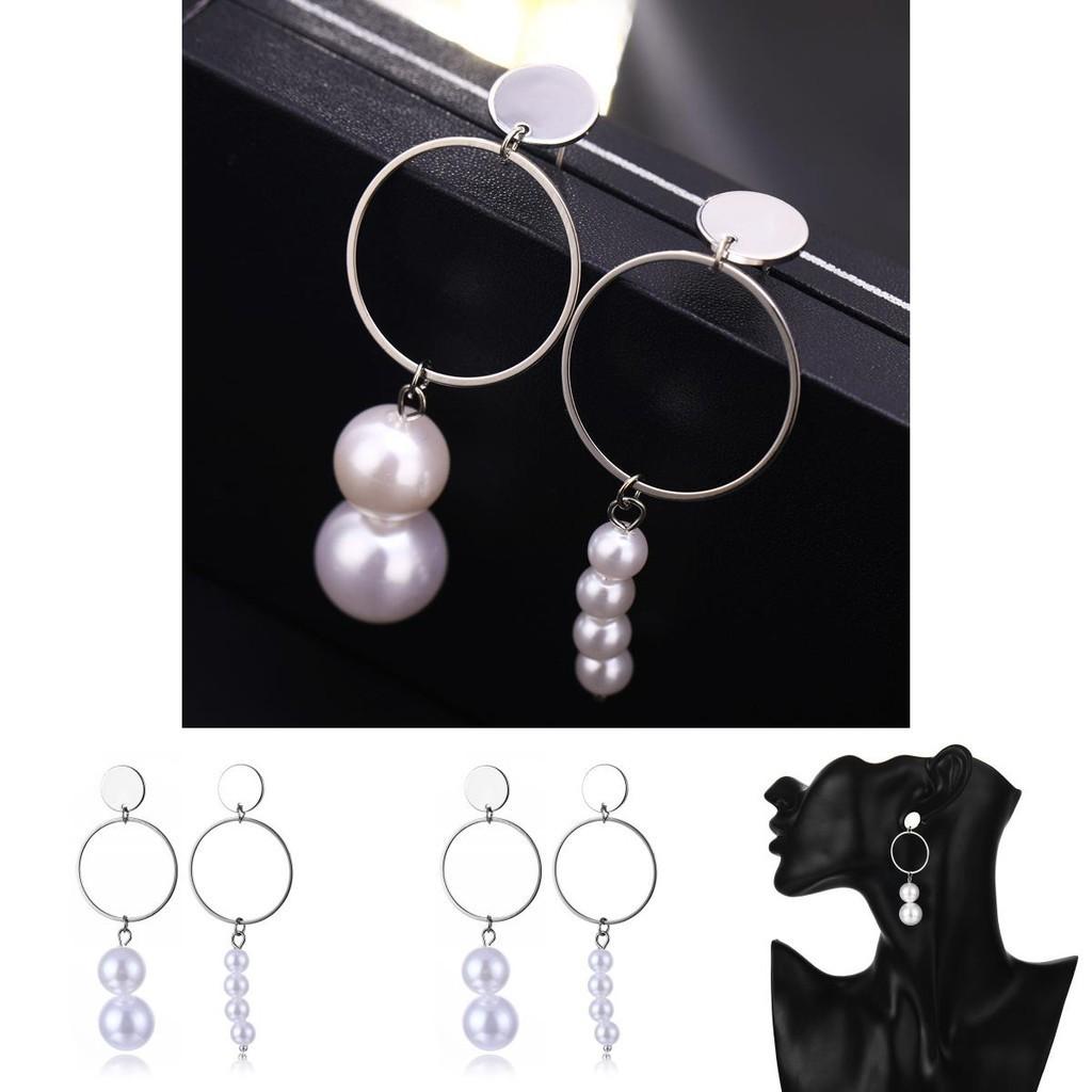 Elegant Asymmetrical Pearl Earrings For Women Stylish Geometric Design Alloy