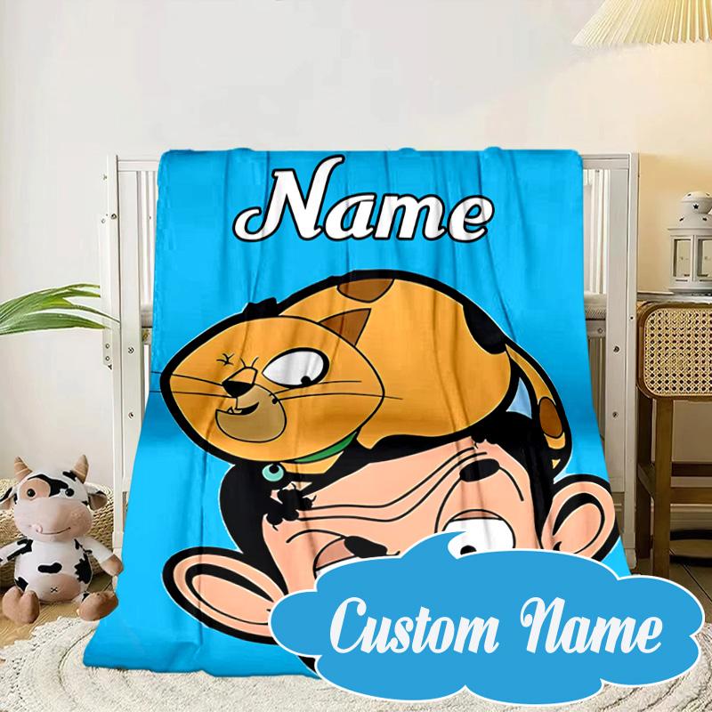 Custom Name Bean's Head Adventure Blanket bed sofa Blanket Flannel Blanket for Camping, Hiking, Picnic Essentials,gift for Fan family
