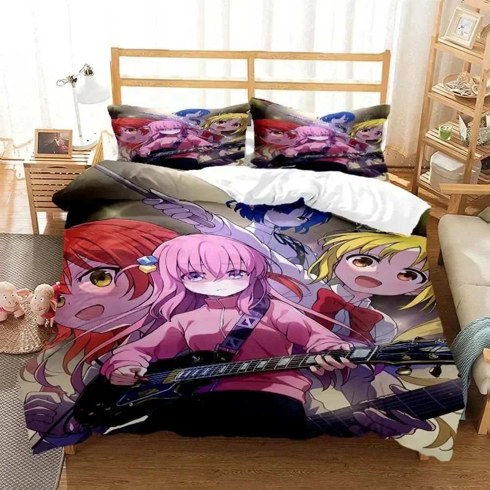 Anime Bocchi the Rock Bedding Set Printed Bed Set With Pillowcase Duvet Cover Soft Queen King Size Bedclothes Home Kids Adult