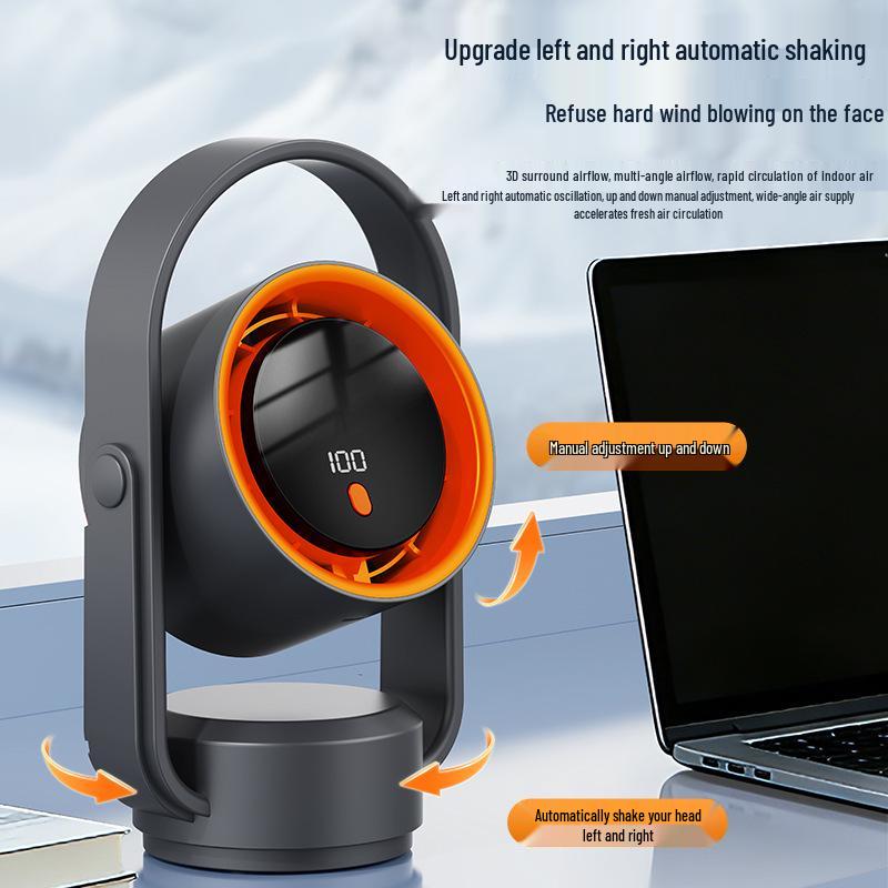 USB Leafless Desk Fan with Digital Display for Home and Office