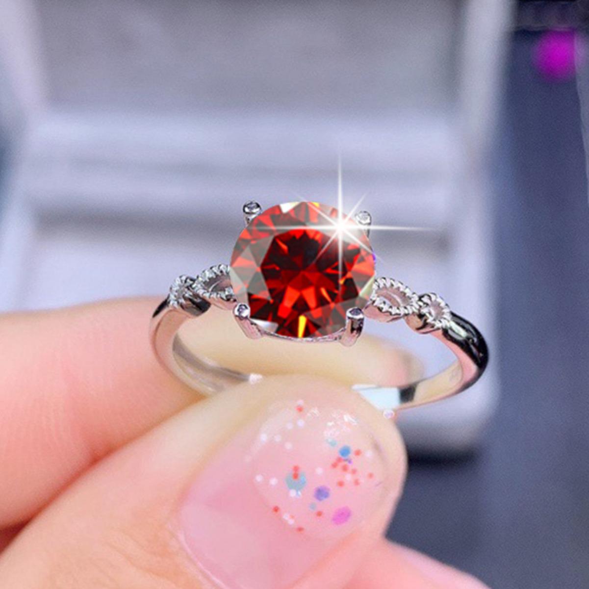 

Элегантное кольцо с красным кубическим цирконием и гранатом: Европейская и американская мода для женщин Size 7