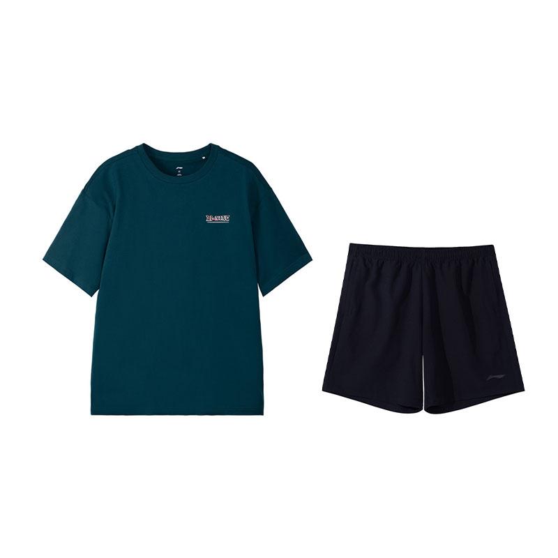 

Li-Ning Fashionable Versatile Loose Breathable Short Sleeve Comfortable Shorts Casual Sports Suit Men suit Dark-Reef-Green Black W865-1+W599-1 3XL
