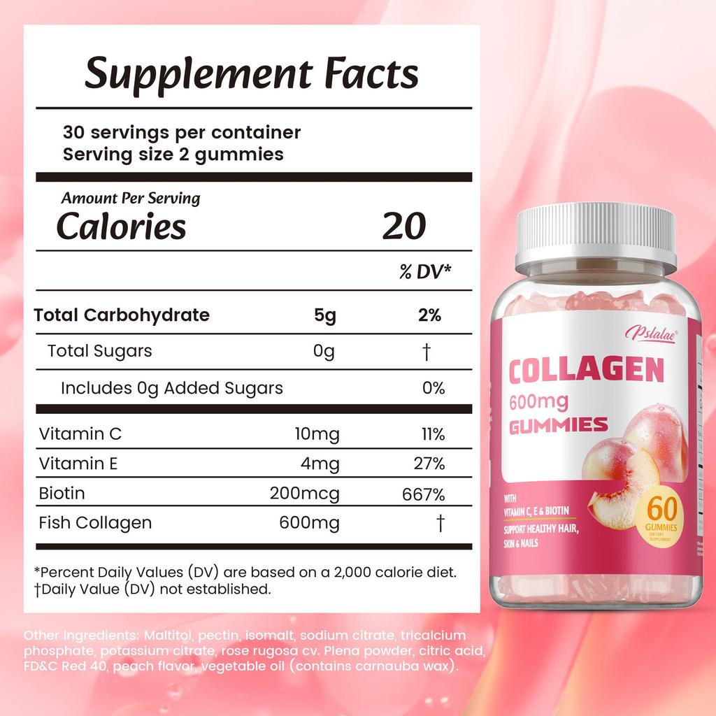 Kollagummin, hydrolyserade kollagenpeptider, typ I och typ III kollagen, Icke-GMO, glutenfria.