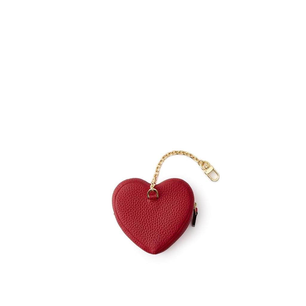 Bonaventura Mini Pouch with Chain, Shrink Leather (Heart) [Red], Coin Purse, European-Grade Genuine Leather, Gift, BCCT7-RD