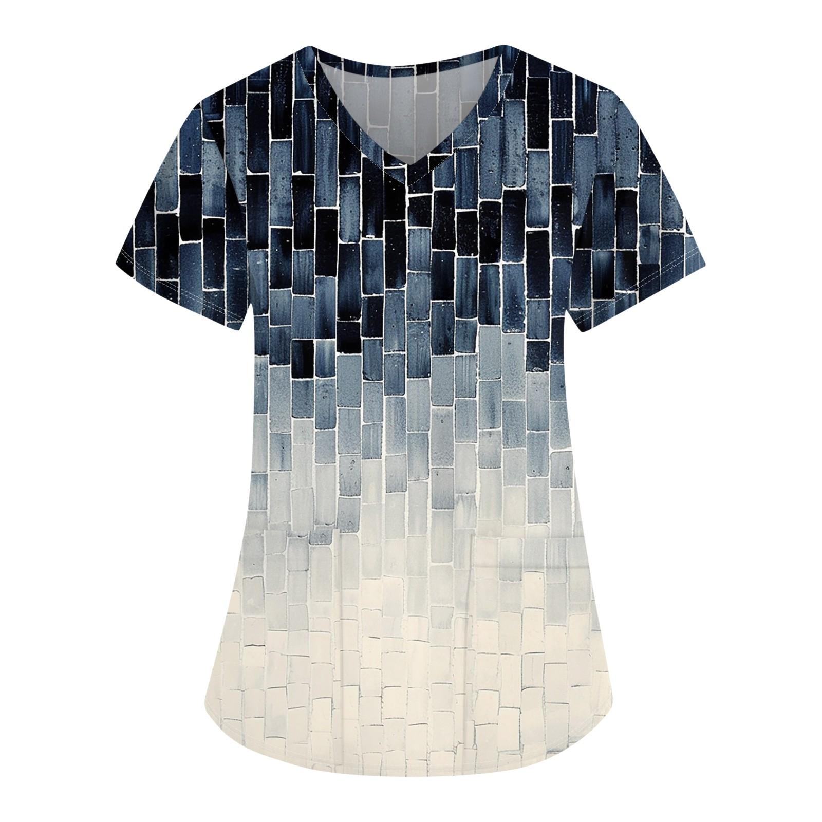 

Женская мода с v-образным вырезом, короткими рукавами и карманами, топы с принтом XL белый