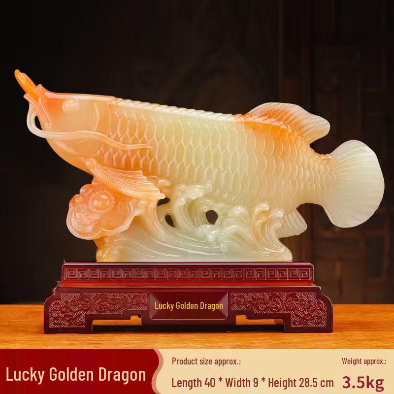 Golden Wealth Dragon Arowana Resin Ornament - Home & Office Decor Gift.