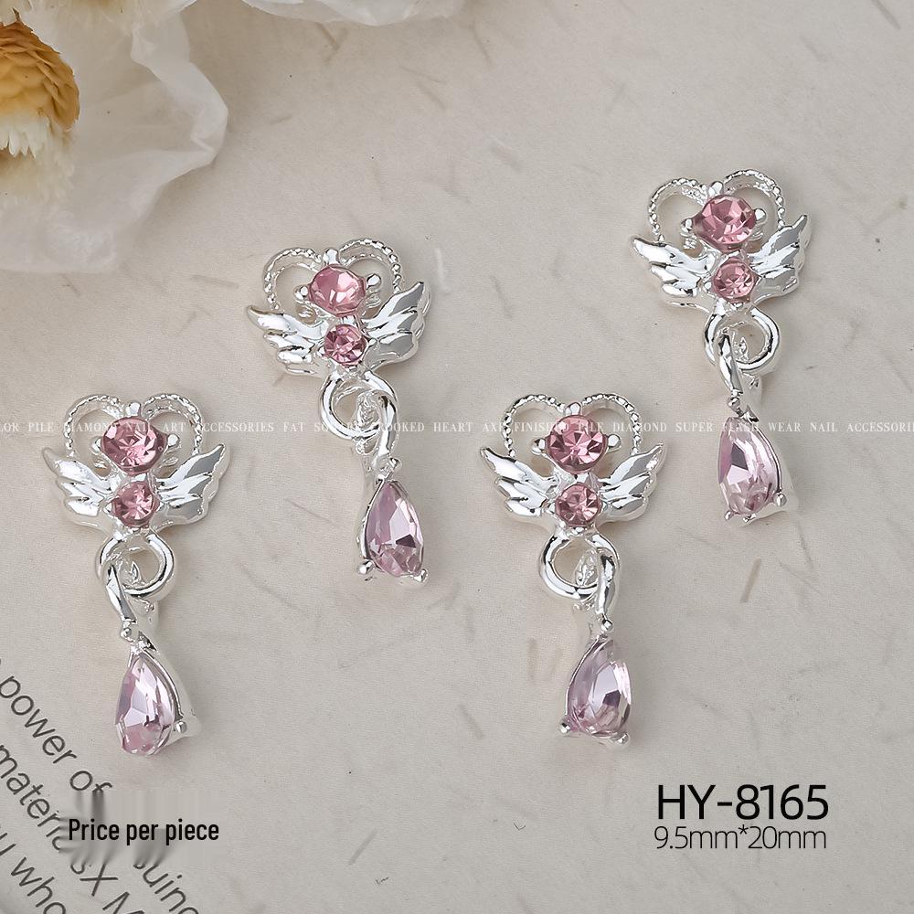 Silver Star Moon & Pink Heart Tassel Nail Rhinestone Ornaments
