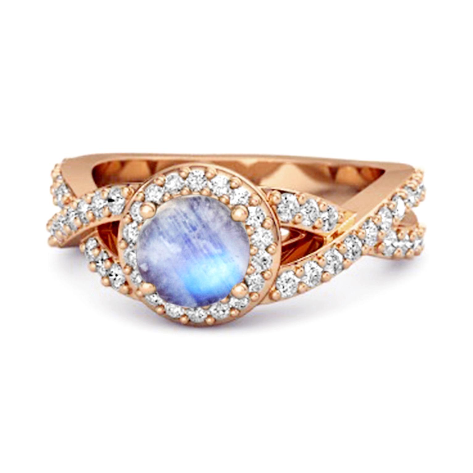 

Moonstone Halo Accents Ring -925 Sterling Silver Rose Gold Vermeil 12 рожевий колір золота