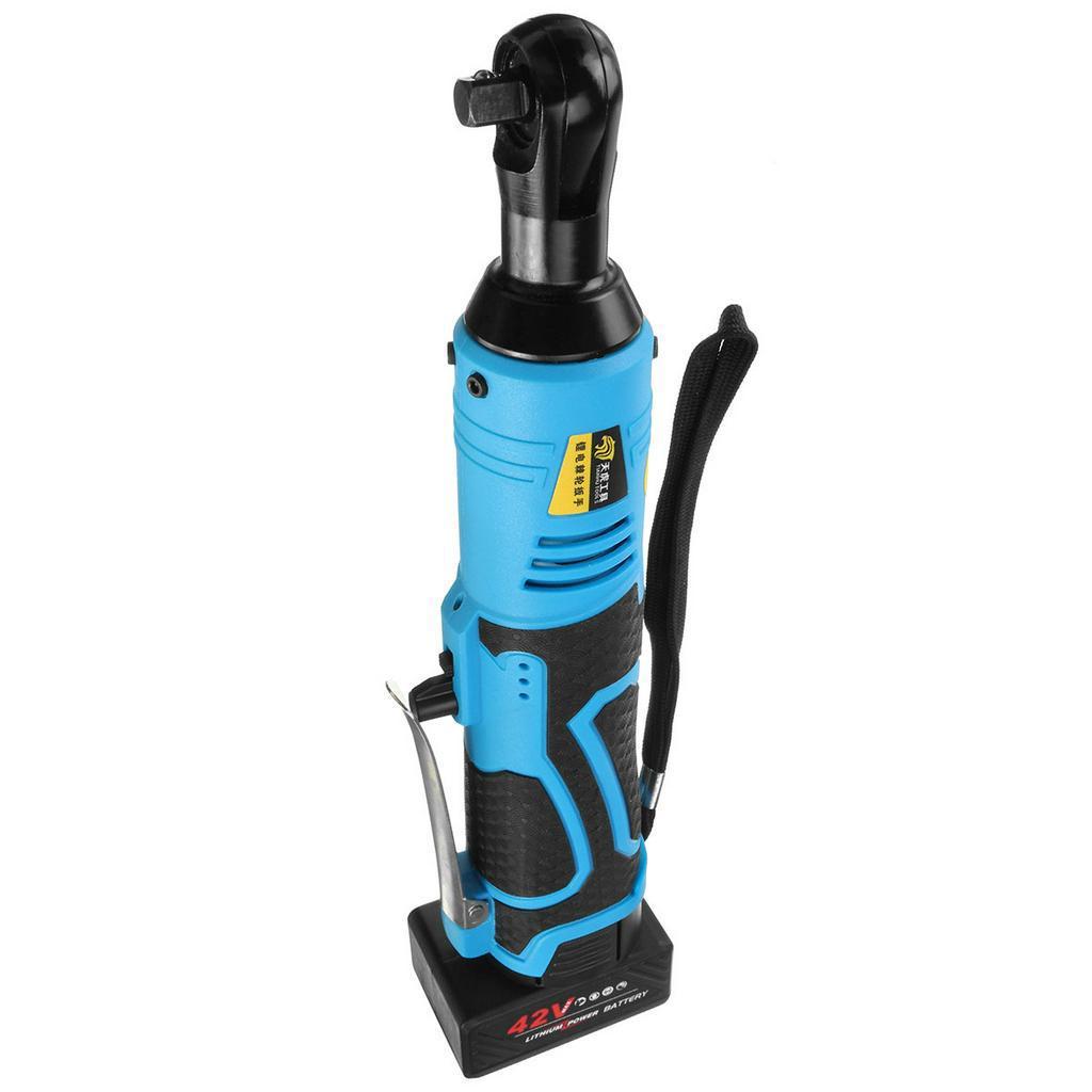 42V 3/8" Cheie electrică fără fir Scafoda reîncărcabilă cu clichet 90N.m Instrument cheie cu unghi drept cu set încărcător de baterie