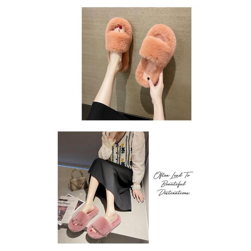 Women's Fur Slippers Winter Outdoor Wear Thick-soled Indoor Lazy Flat-soled Plush Home Cotton Slippers