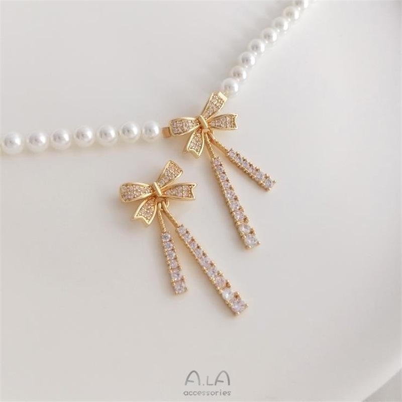 

14K Gold-Filled Zircon Bow Tassel Pendant Necklace