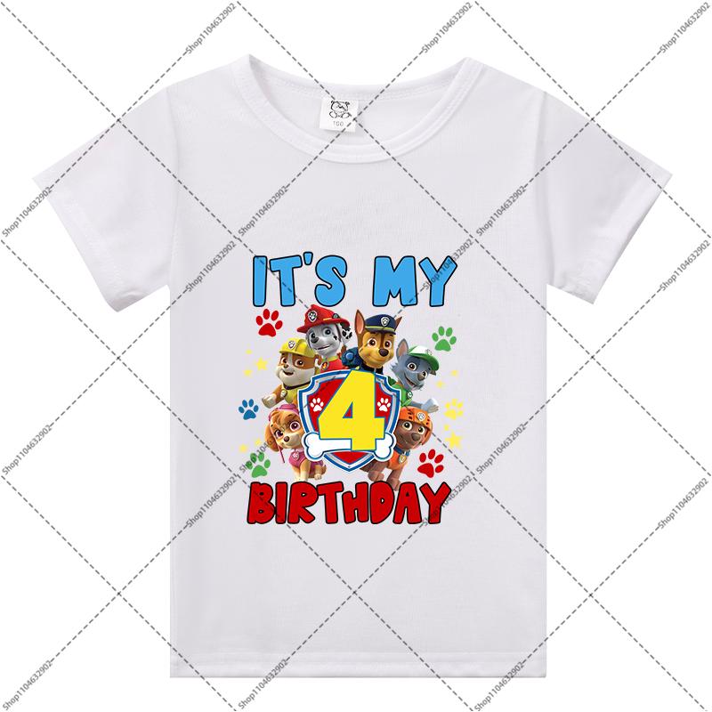 Paw Patrol Children Birthday T-shirts Cartoon Anime Numbers 1-9 Printed Tops Boys Girls Summer Clothes Kids Party T-shirt