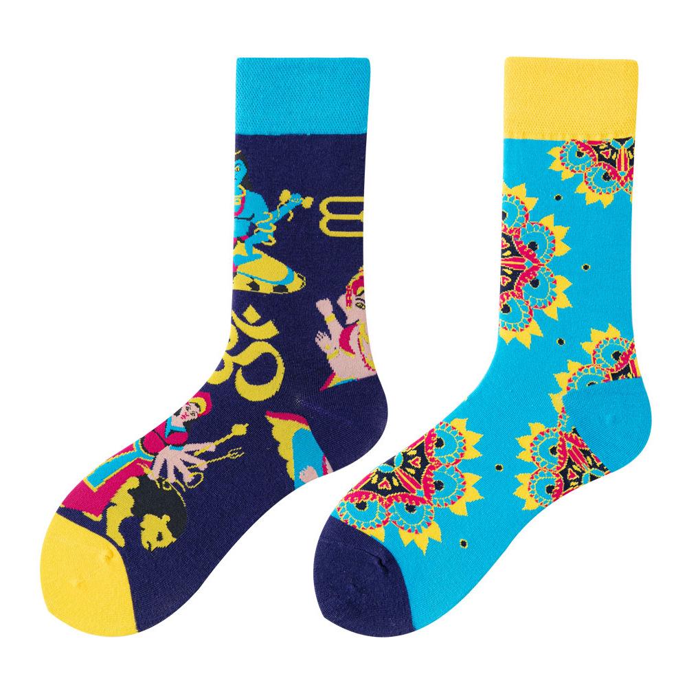 Asymmetric Colorful Christmas Cotton Socks for Couples