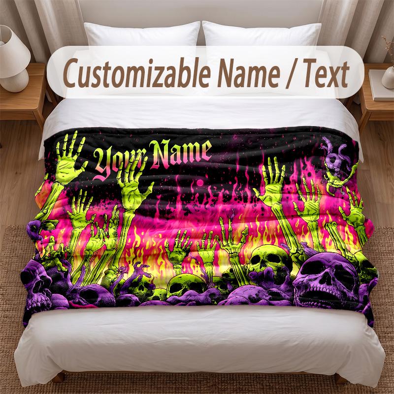 Fire Flames Theme Soft Blanket Personalized Custom Name Text Print Warm Blanket Home Sofa Bedroom Decor