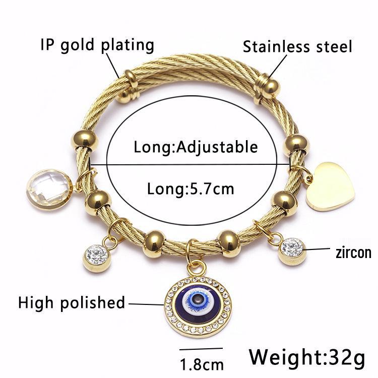 Edelstahl Elastisches Böses Auge Fatima Armband mit Türkischen Islamischen Motiven