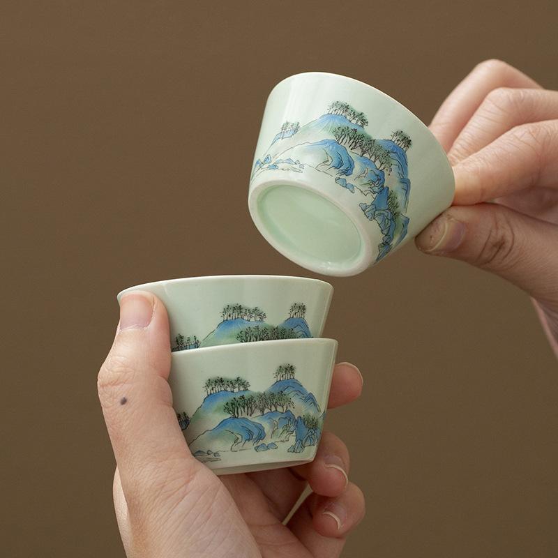 Wind Thousand Miles Jiangshan Travel Tea Set, Portable Storage Celadon Kuaike Cup Guochao Merchandise Souvenir