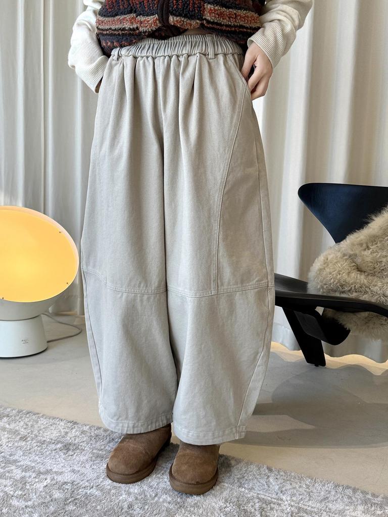 Louvre Winter Japanese Style Elastic Fleece Wide-Leg Balloon Pants - Women's Relaxed Fit