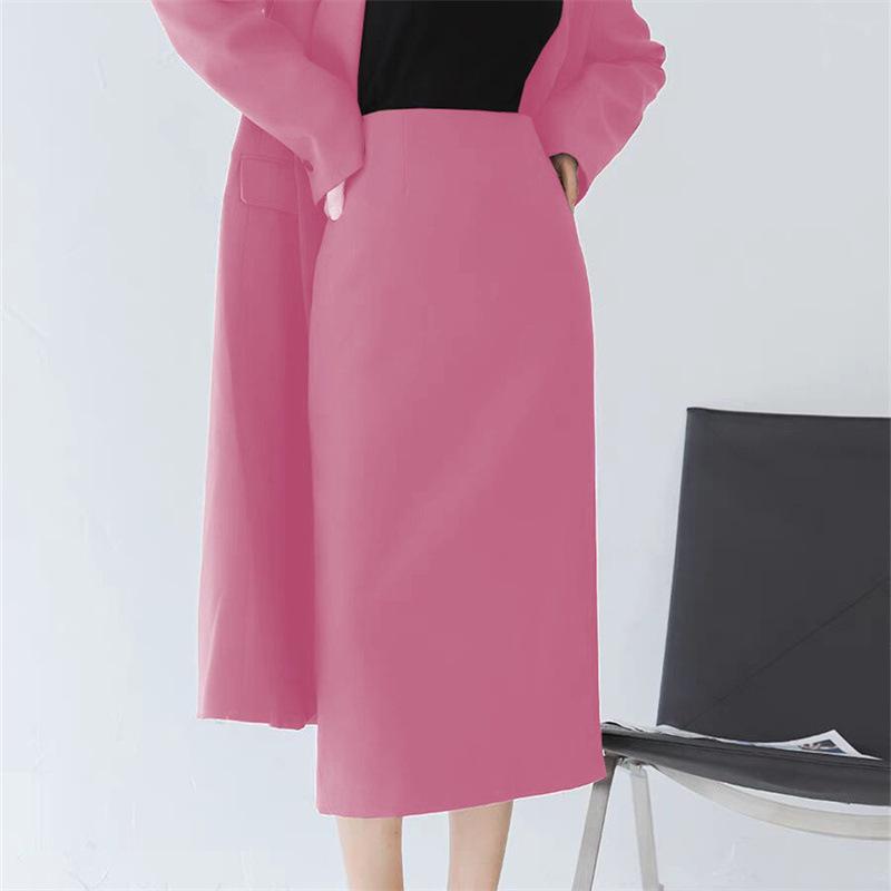 Women's Mid-Length Coffee-Colored A-Line High-Waisted Slit Skirt