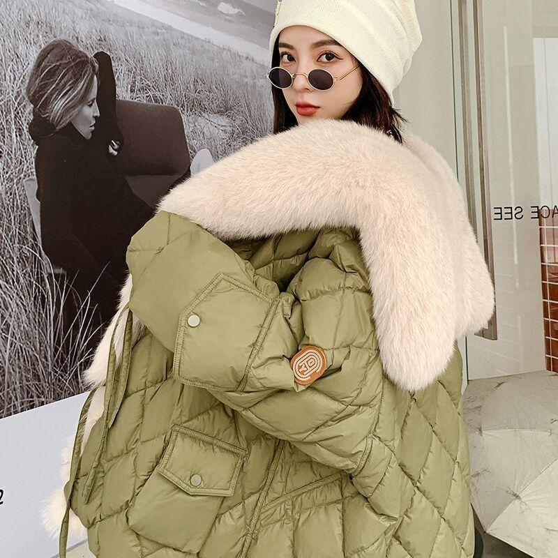 Winter Imitation Fox Fur Collar Down Cotton Jacket Women's Fur Jacket Women's Warm Mid-length