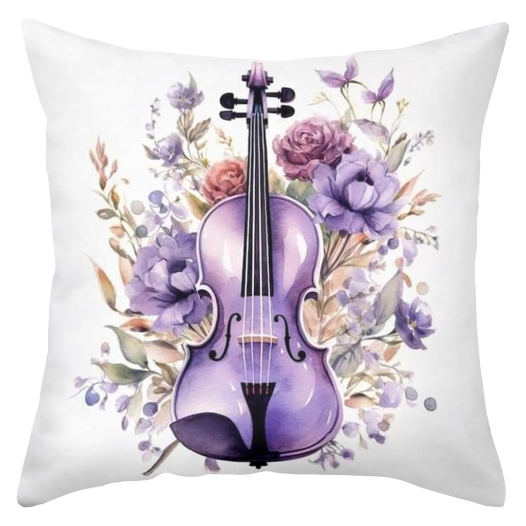 Lavender Patterned Pillows With Violin Umbrella Bicycle Flowers Polyester pillowcase, sofa cushion cov Headboard Pillow