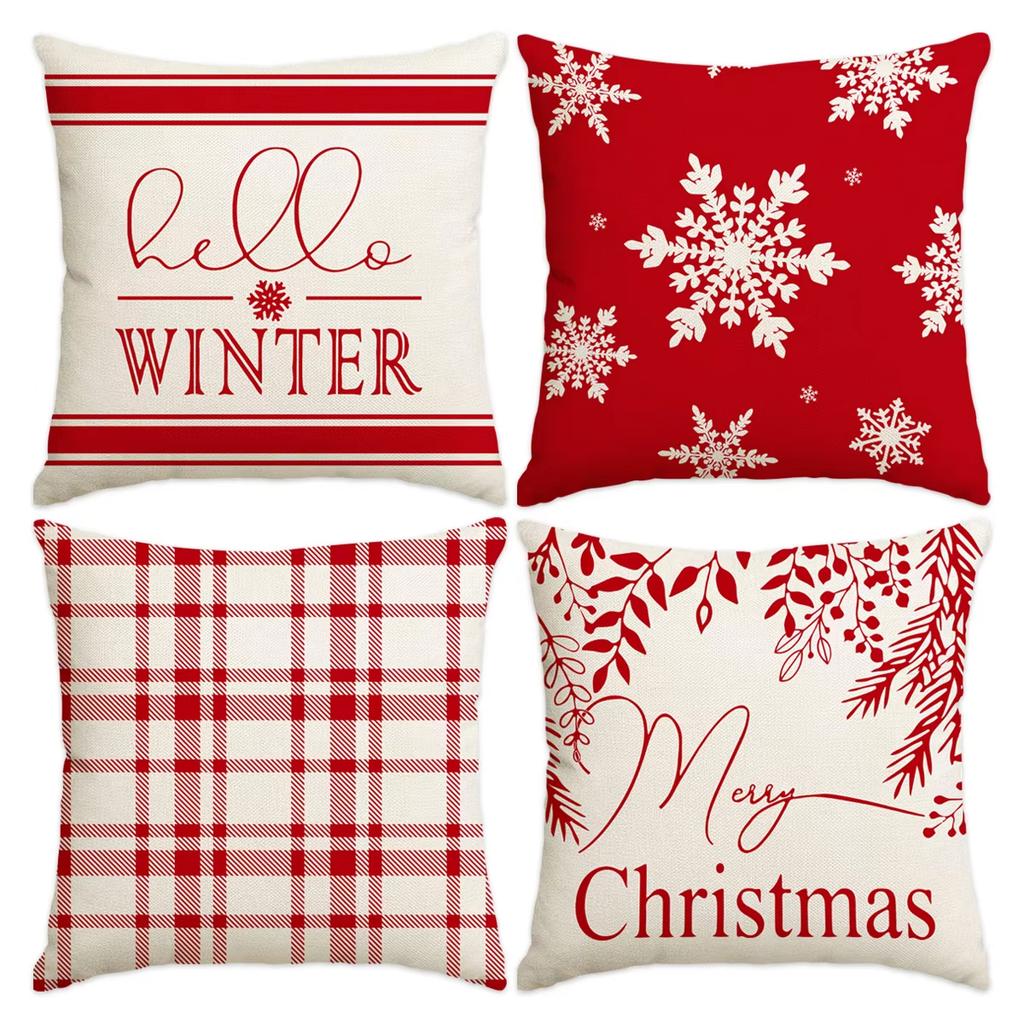 Christmas Winter Pillow Cover - Merry Christmas Design, Decorative for Sofa Living Room Cushion