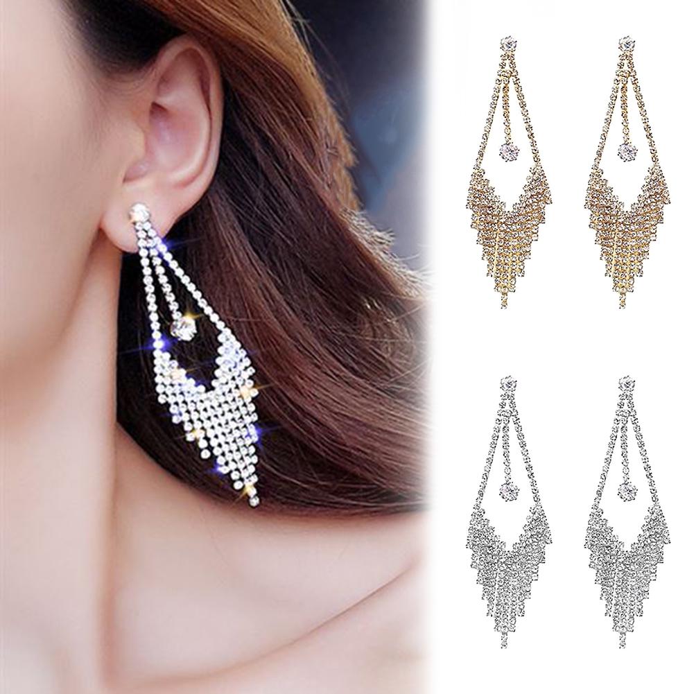 Orecchini Pendenti Lunghi A Nappe Di Cristallo - Argento E Strass, 14 Cm, Gioielli Eleganti Per Festa E Sposa