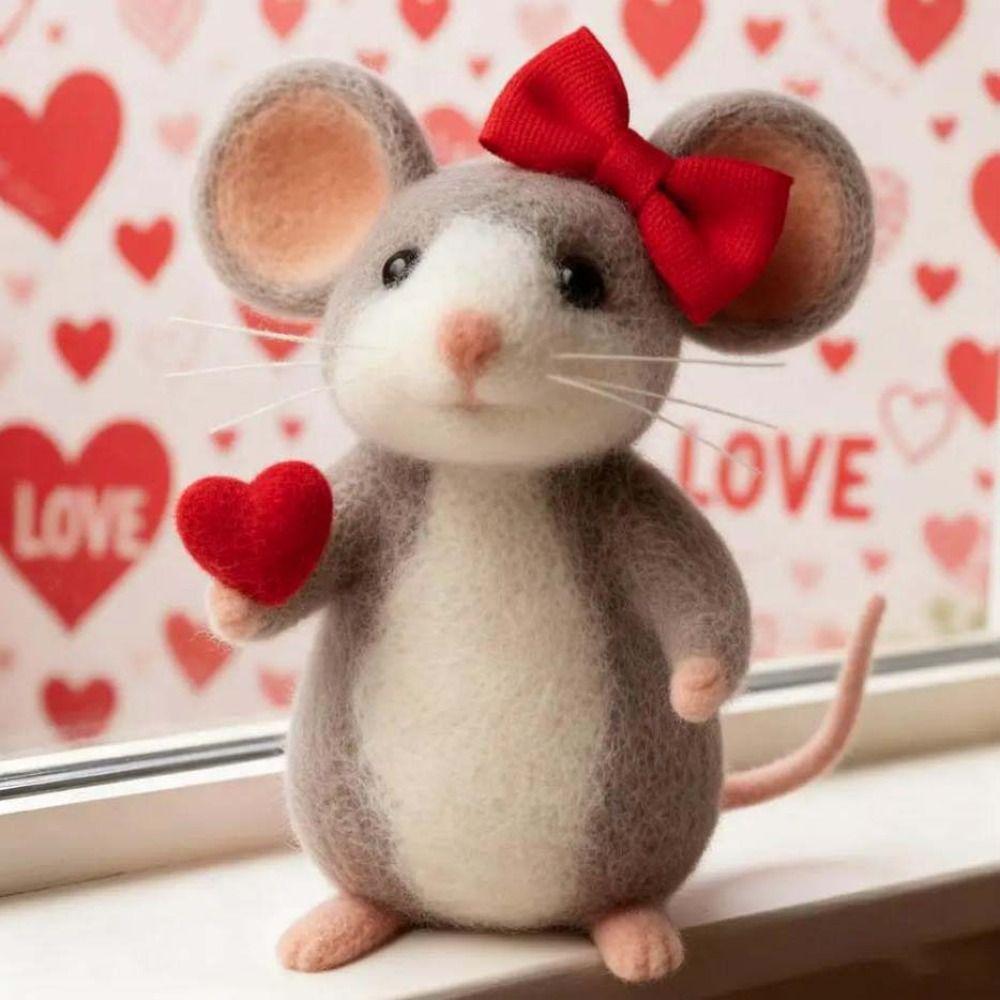 Wool Felt Mouse Ornaments Handmade Felt Valentines Day Decor  Anniversary Gift