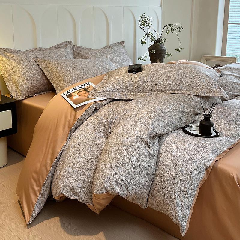 Pure Cotton Fresh Style Bedding Set: Modern Minimalist Duvet Cover, Sheet & Fitted Sheet for Spring/Summer