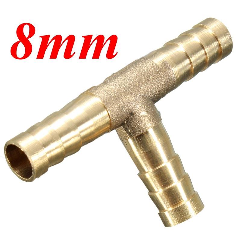 6mm 8mm 10mm 1/4" Brass Barbed T Piece 3 Way Fuel Hose Joiner for