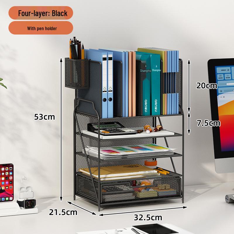 Multi-Layer Desktop Bookshelf Organizer: Large Capacity File and Paper Storage Rack
