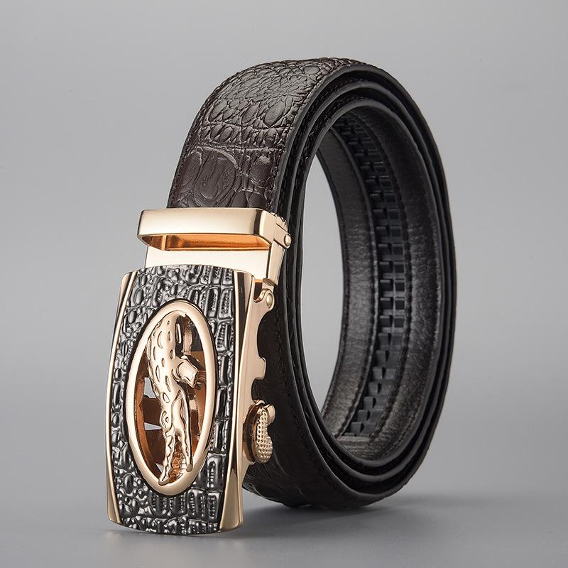 Belt Men'S Business High-End Leather Alligator Pattern Automatic Buckle Belt Embossing