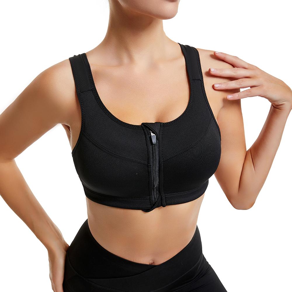 

Женский спортивный бюстгальтер на молнии, ударопрочная майка, нижнее белье для йоги для спортивных женщин, большие размеры, бодибилдинг, бег, спортивный бюстгальтер 2XL чёрный