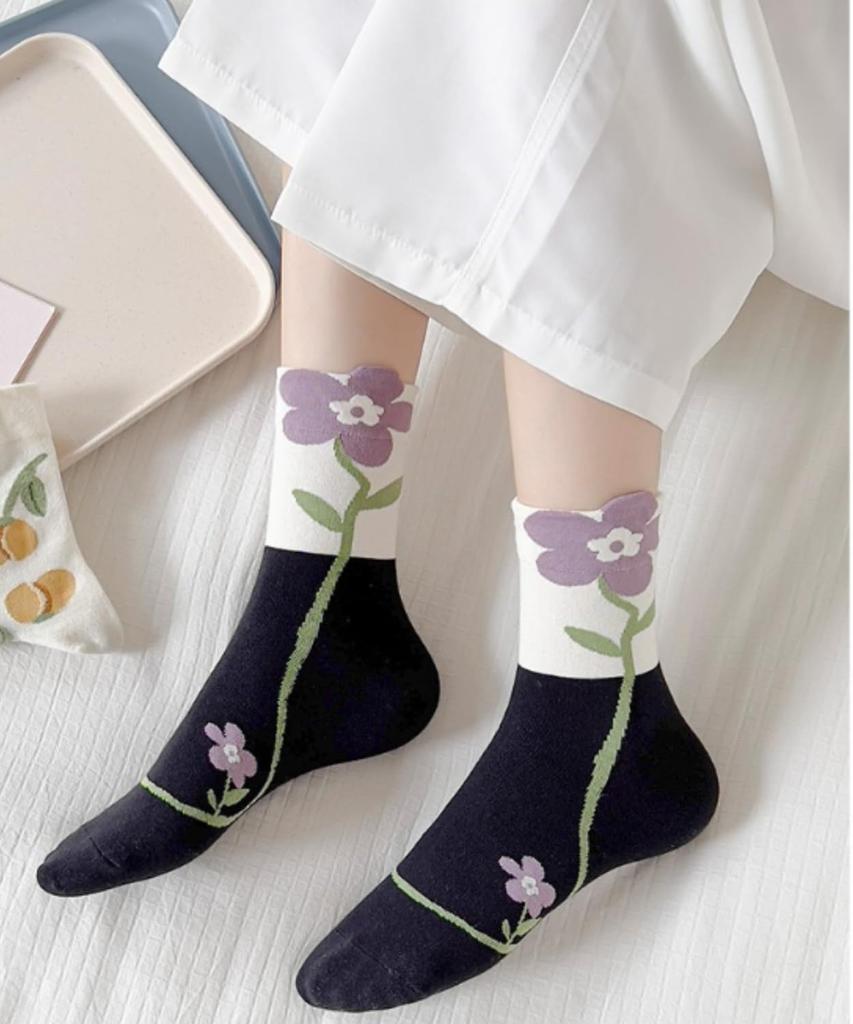 Stilia Floral Print Short Perfect for and Everyday Great Gift Idea Free 5 Women's Socks, 5-Pair Set, Japanese-Inspired Design, Stylish, Breathable,