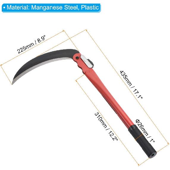 PATIKIL 17 Inch Folding Harvest Sickle, Carbon Steel Blade Weed Remover Scythe Grafting Brush Cutter with 2Pcs Spare Blade for Farming