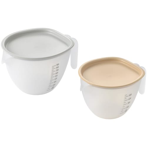 Yoshikawa Easy-Pour Bowls with Lids, Large and Small, Set of 2, Dough Making and Baking Supplies, Microwave and Dishwasher Safe, Easy to Clean, Made i