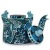 Handpainted Aluminium Decorative Kettle | Turquoise & Blue Abstract Art Print
