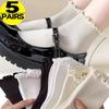 5pairs Korean Lolita JK Ruffle Cotton Socks for Women Middle Tube Ankle Soft Breathable Hosiery Black White Autumn Kawaii Socks