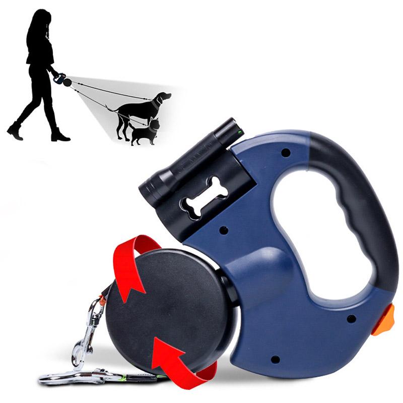 Automatic retractable two-end pet Dog leash with LED Light, 360 Swivel No Tangle for Each Adjustable Strap Auto Pet Leash Rope