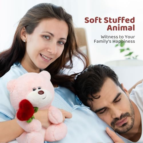 Valentine's Day Teddy Bear with Heart Rose 28cm Pink Plush Toy Stuffed Animal Birthday Gift for Girlfriend Kids