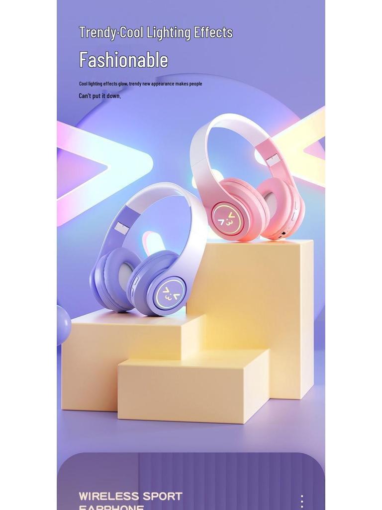 B39 Gradient Color Over-Ear Luminous Bluetooth Gaming Headset with Heavy Bass.