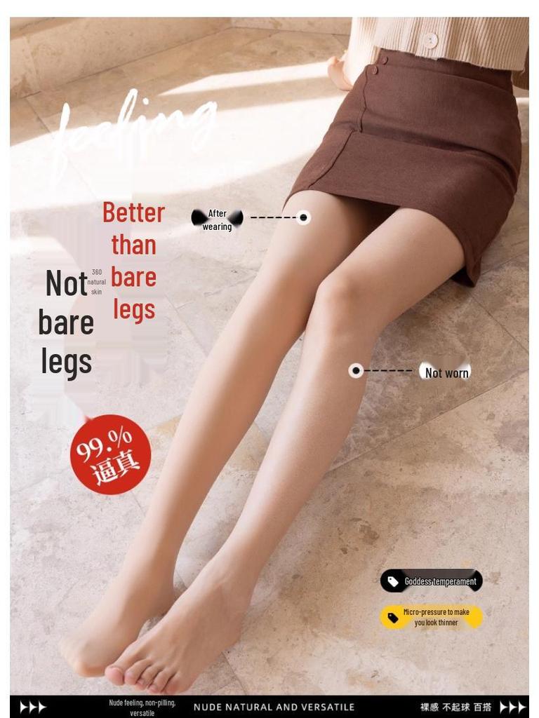 Flower Fairy Nude Feeling Fleece Lined Socks - Women's Warm, Slimming Tights for Autumn and Winter