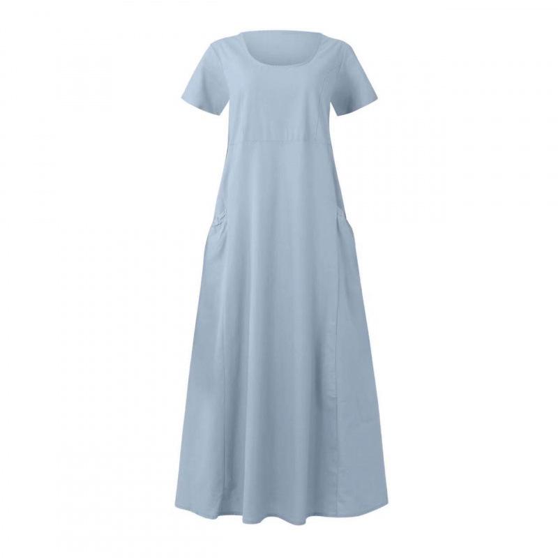 Women's Solid Color Round Neck Short Sleeve Loose Hem Dress