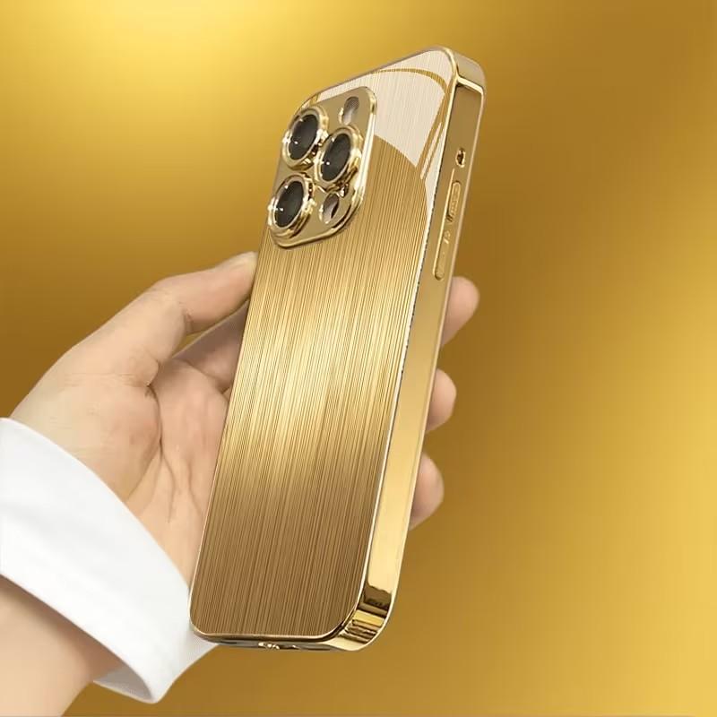Gold Vertical Stripe Creative Electroplated Glass Phone Case Suitable for iPhone 17 16 15 14 13 12 11