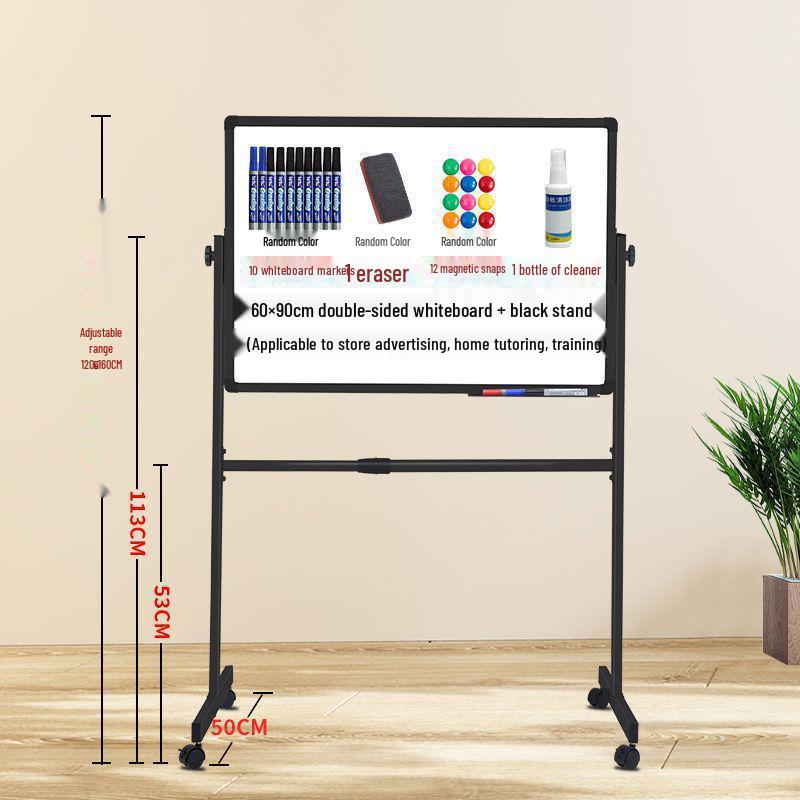 Dual-Sided Magnetic Whiteboard & Blackboard, Mobile Stand, Erasable, for Home, Office, or Classroom.