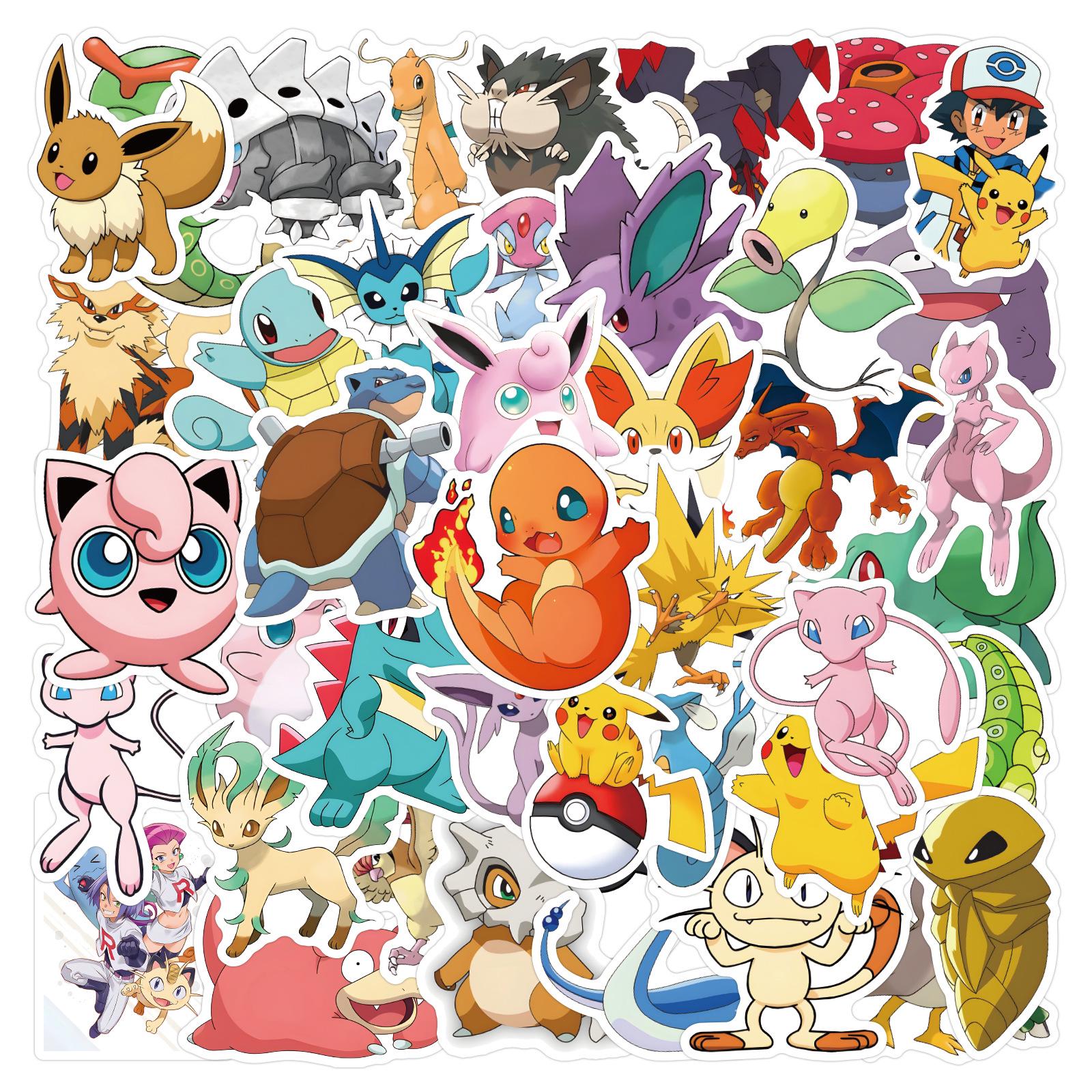 50 Pokémon Cartoon Cute Waterproof Stickers for Laptop & Water Bottle Decoration